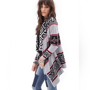 Wet Seal Cardigan Women Small Black Red Aztec Southwestern Open Front Sweater